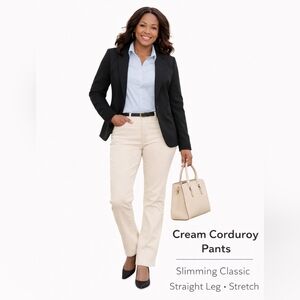 LRL Lauren Jeans Co. Cream Corduroy Pants –Size 14W Slimming Classic Straight